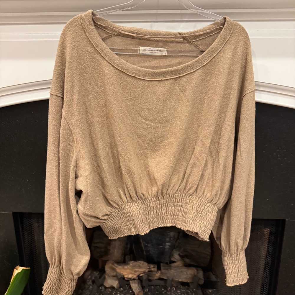 Free People Tan Long Sleeve Teddy Shirt